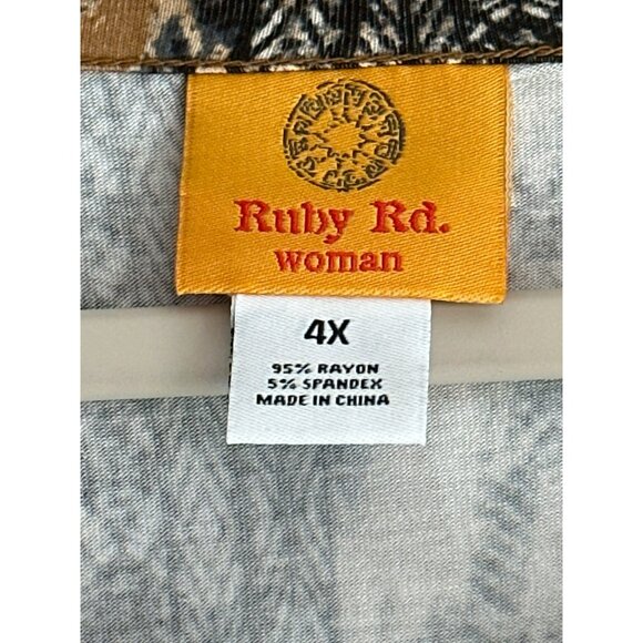 NWT Ruby Rd Womens 4X Abstract Scoop Neck Keyhole Top Black 3/4 Sleeve 25.5x28 - Picture 5 of 8
